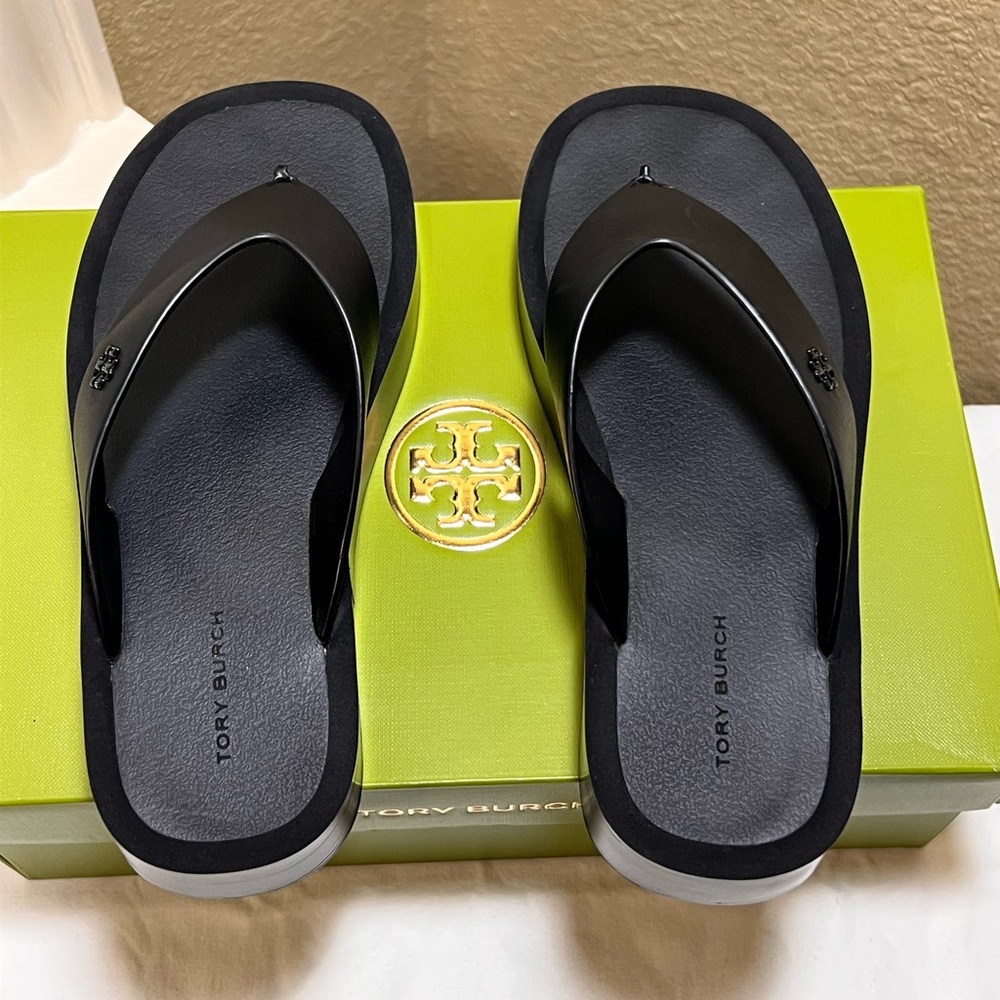 Tory Burch Black Platform Flip Flop Sandals - Picture 5 of 8